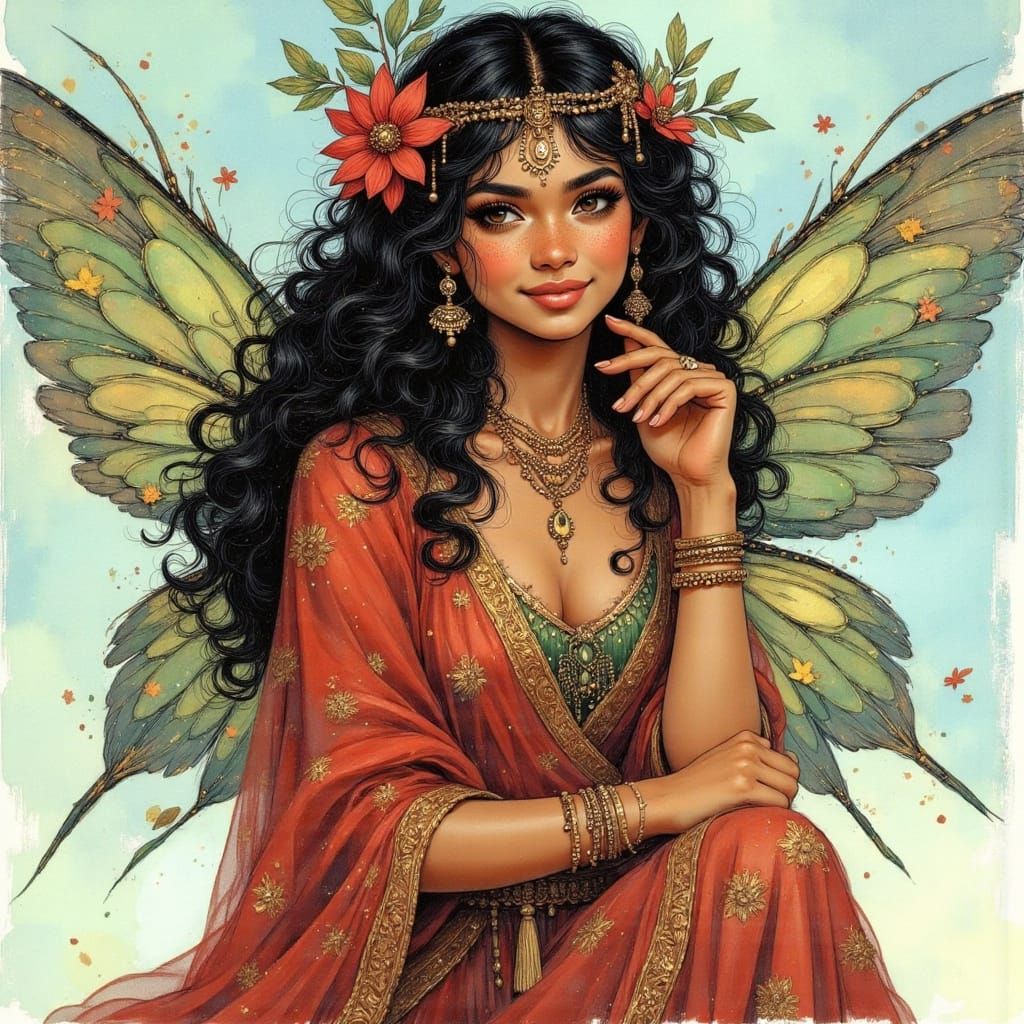 Surreal Indian Fairy Goddess in Airbrushed Traditional Dress