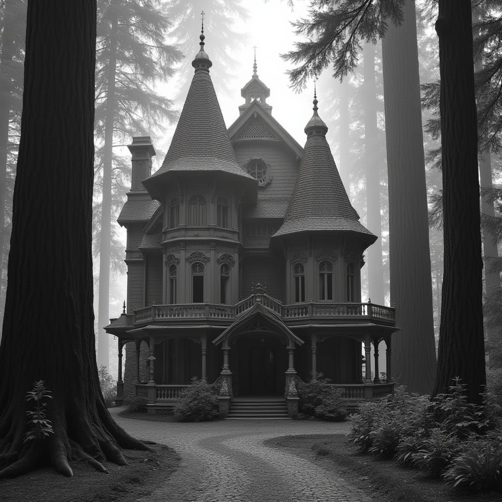 Victorian Birdhouse Mansion in Redwood Forest