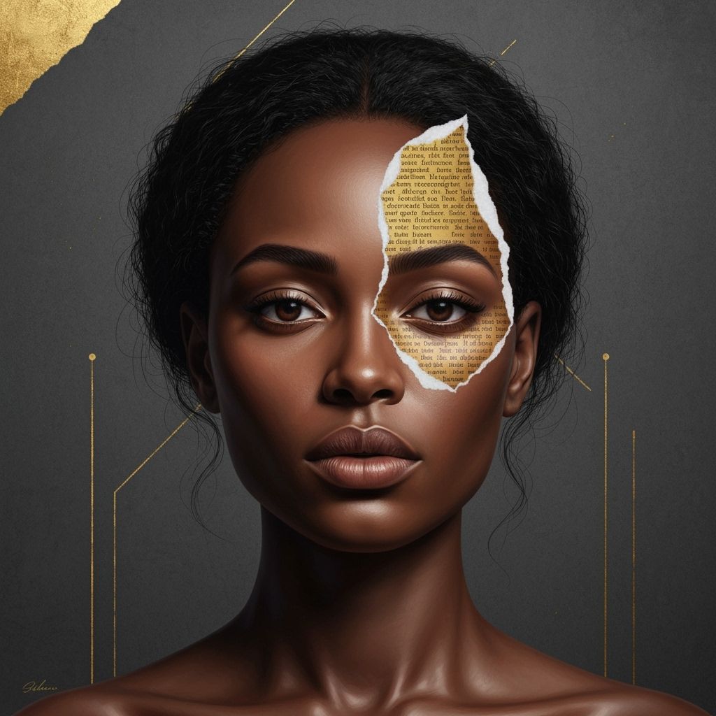 Hyper-Realistic Portrait of Woman with Golden Text Reveal