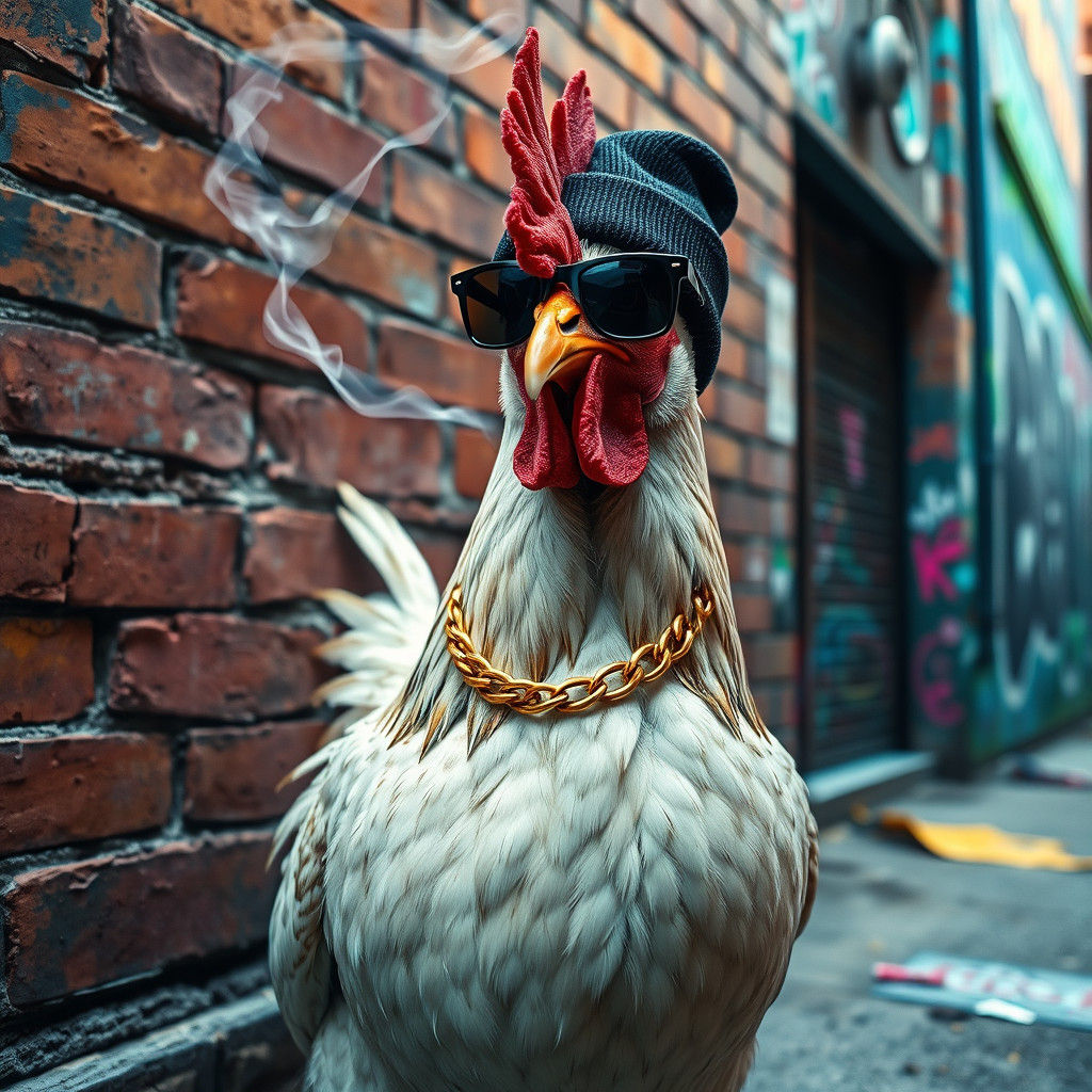 Hyperrealistic Chicken with Attitude in Urban Ghetto