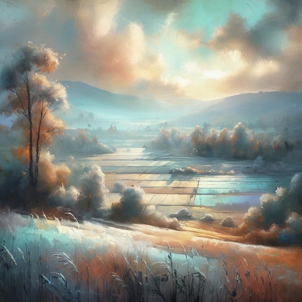 Soft Landscape Oil Painting with Chalk Highlights