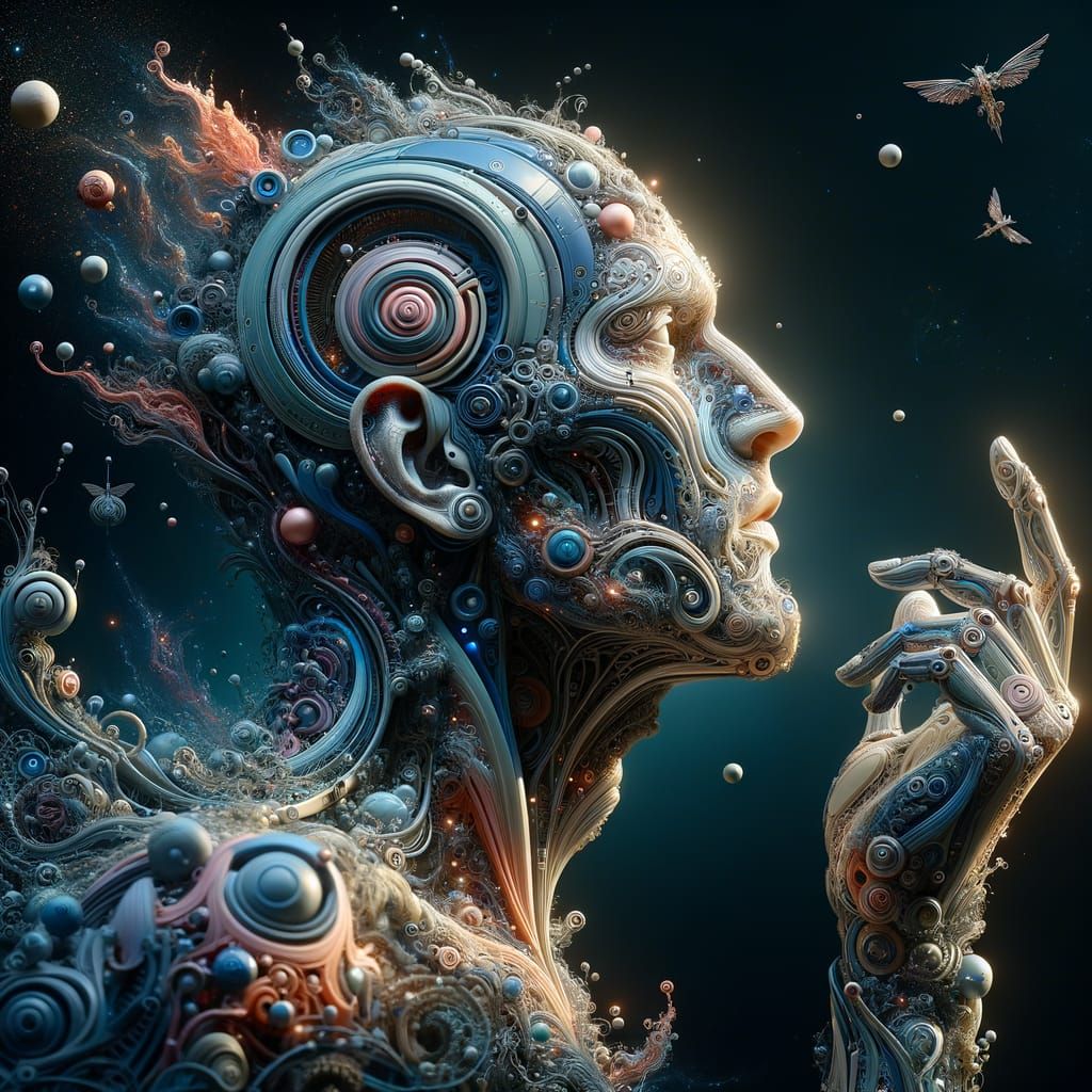 3D Fictional Entity in Deep Thought, Matte Painting Style