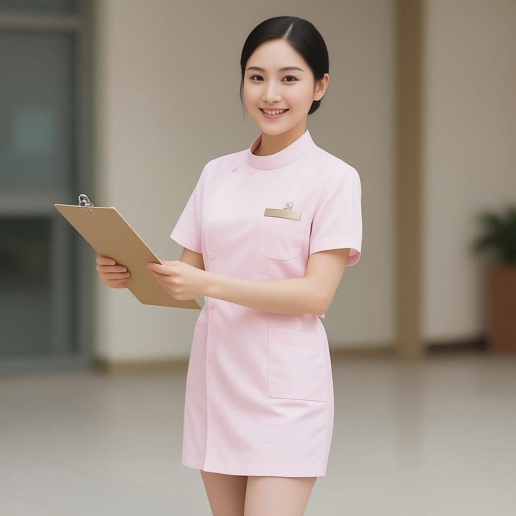 Cute Nurse in Pink Uniform Smiling Warmly