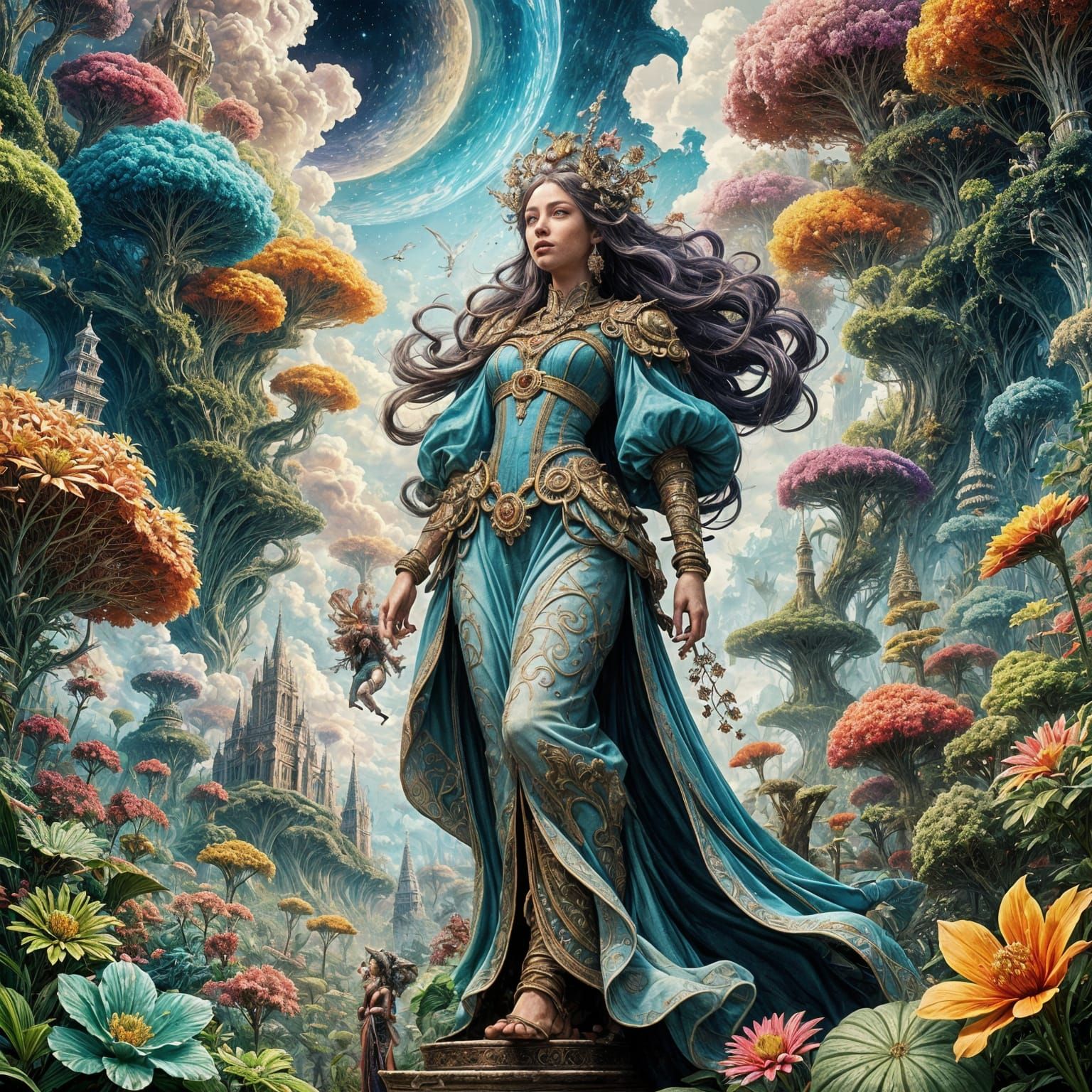 Hyperrealistic Psychedelic Goddess in Ornate 3D Art