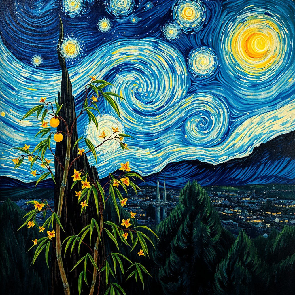 Bamboo Forest in Starry Night Style