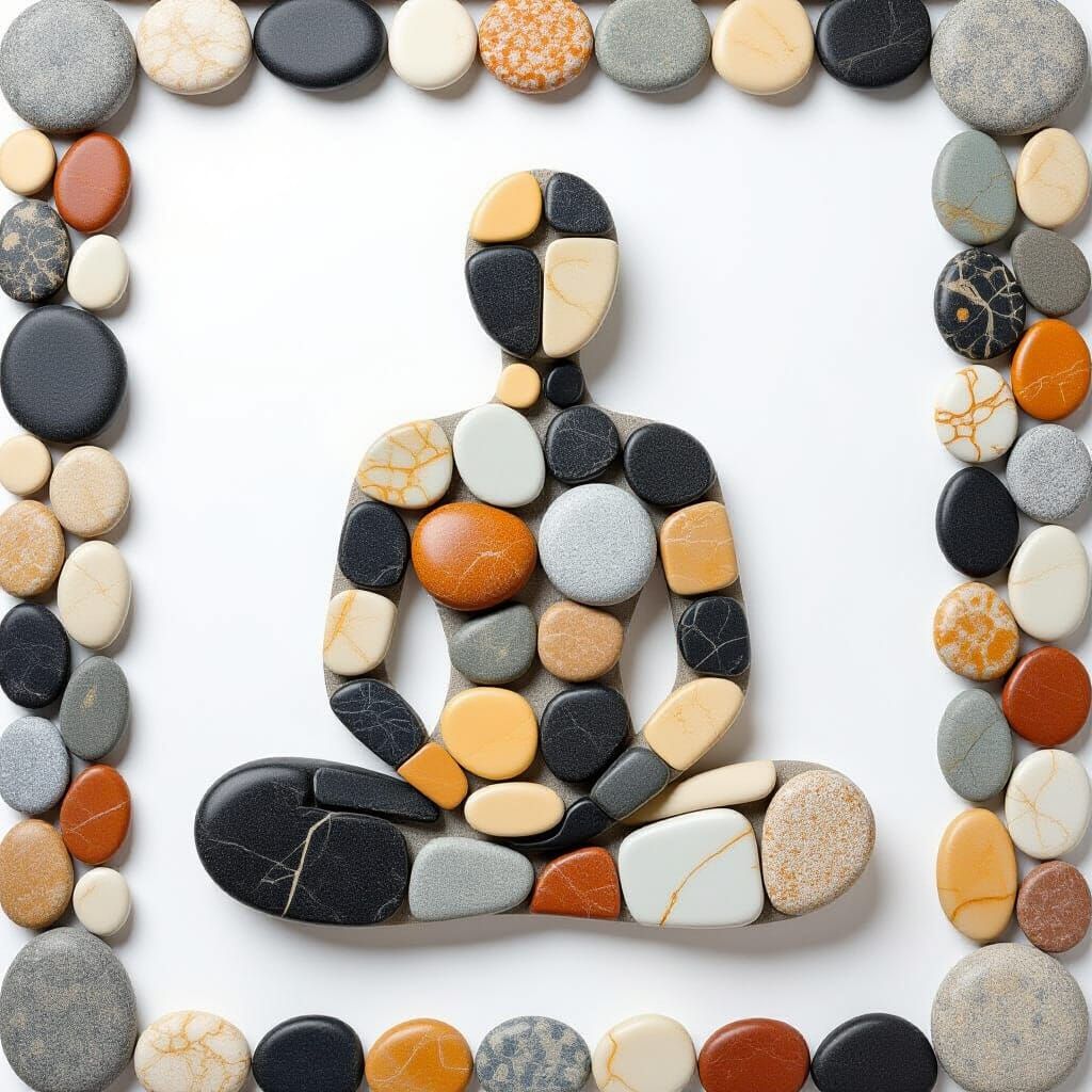 Minimalist Pebble Art Humanoid Figure in Dada Style