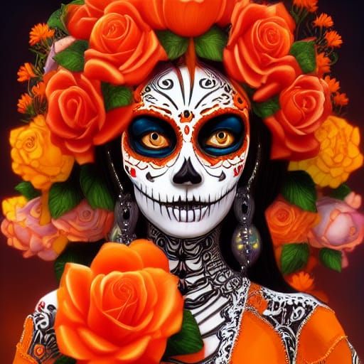 Beautiful Day of the Dead Catrina with Flowers