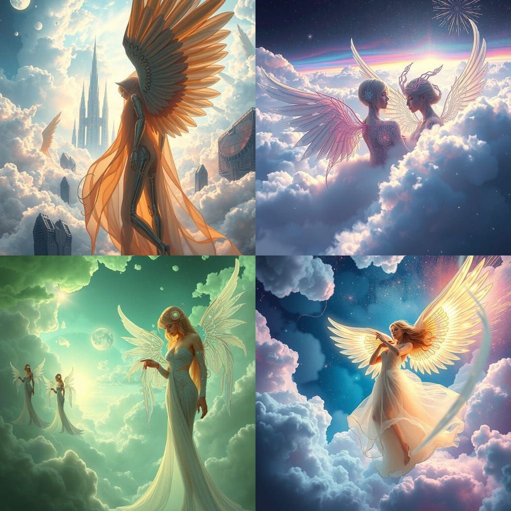 Celestial Cybernetic Angels in a Dreamy Heaven