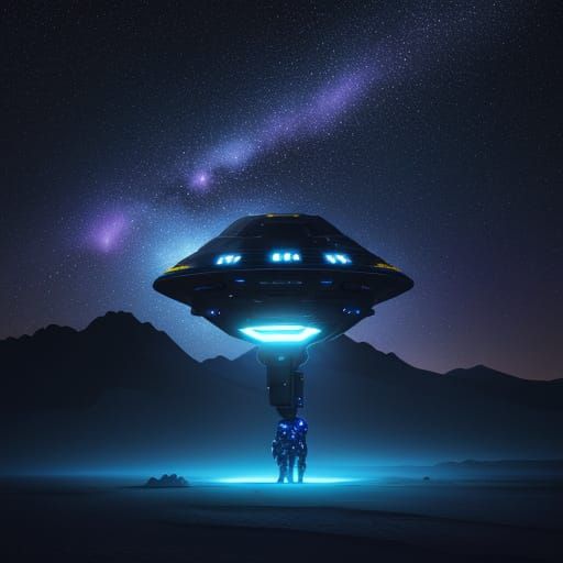 Cinematic Sci-Fi UFO in a Starry Desert Night Sky