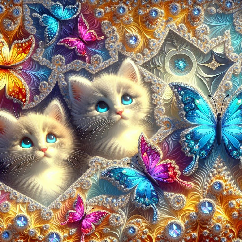 Fuzzy Fractal Kittens Watch Symmetrical Butterflies