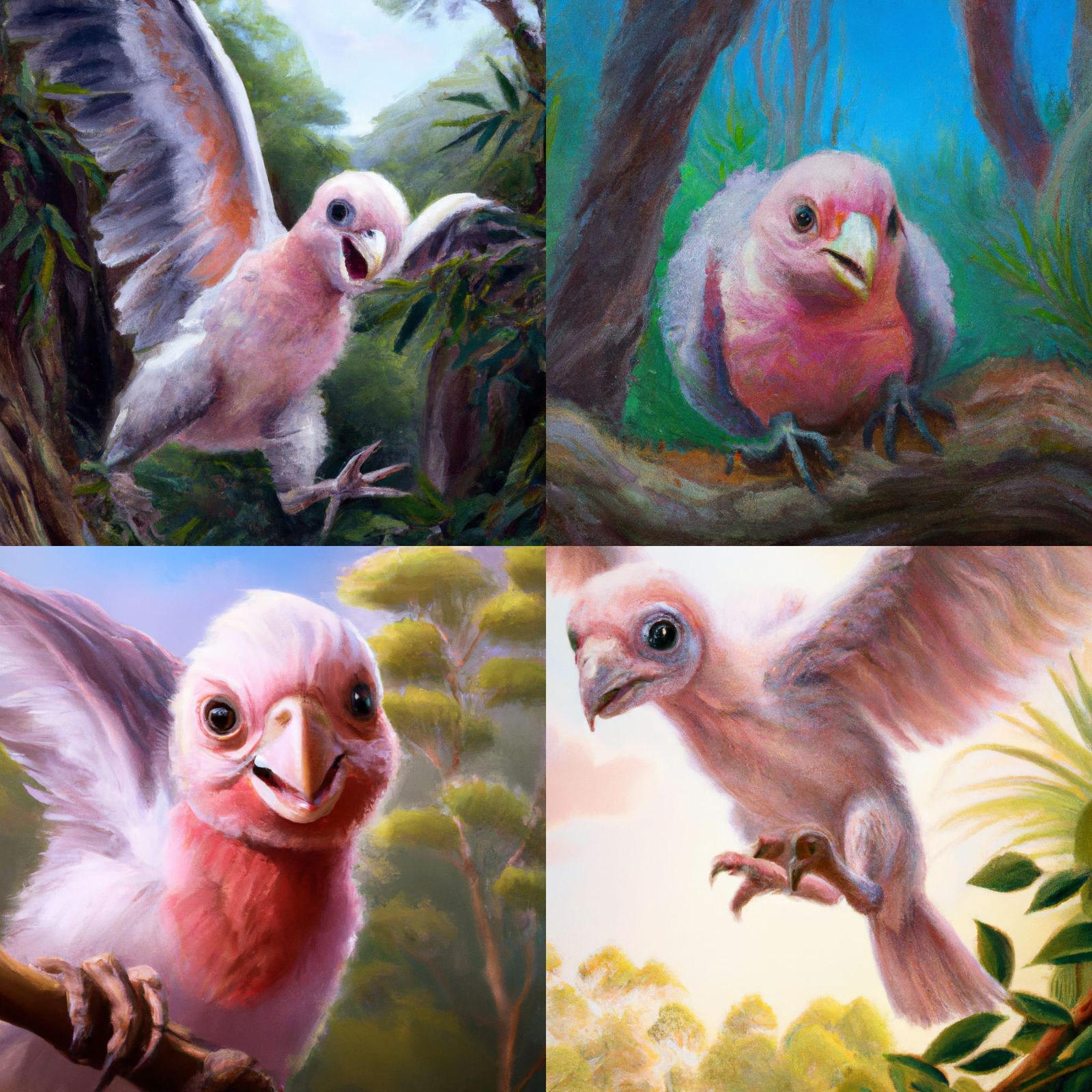 Baby Galah in Bush, Oil Painting Style