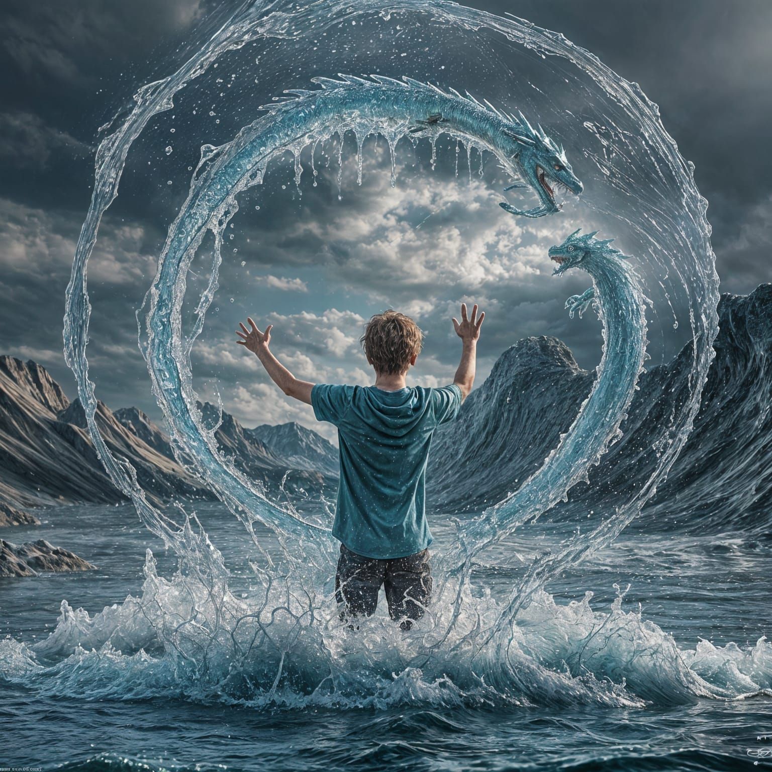 Mystical Water Dragons in Ethereal Storm