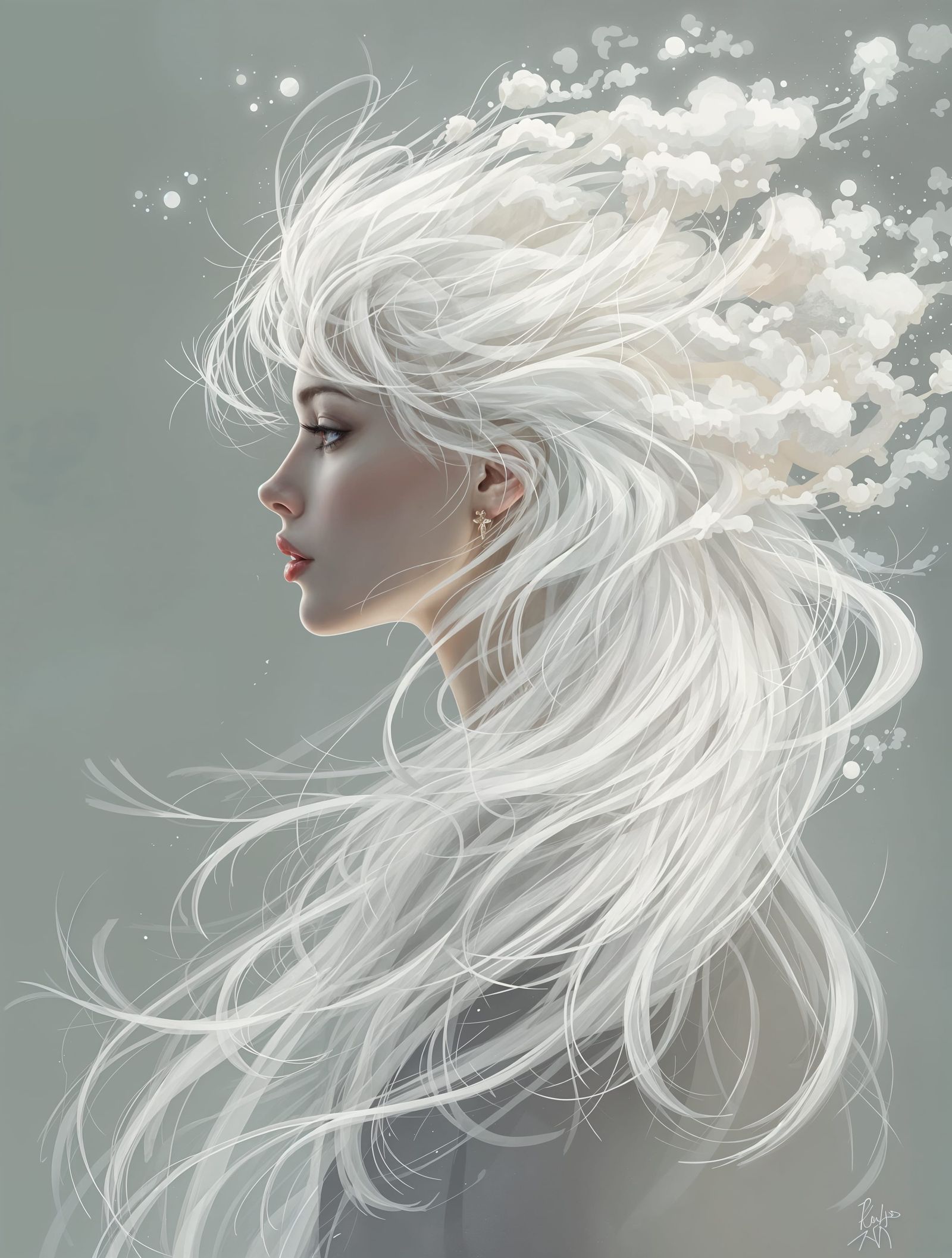 Surreal Portrait of a Young Woman with Ethereal Wind Hair