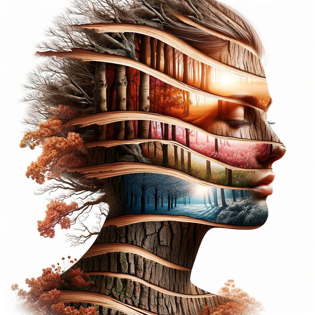 Four Seasons Oak Woman Double Exposure Art