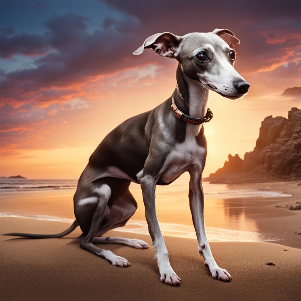 Italian Greyhound at Sunset: Cinematic Digital Painting