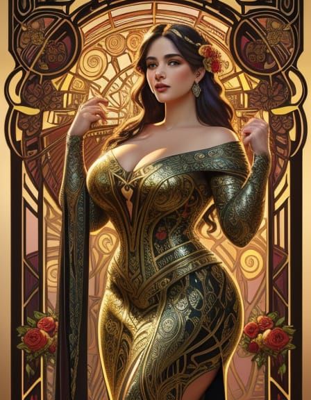 Elegant Art Nouveau Portrait of a Curvy Woman