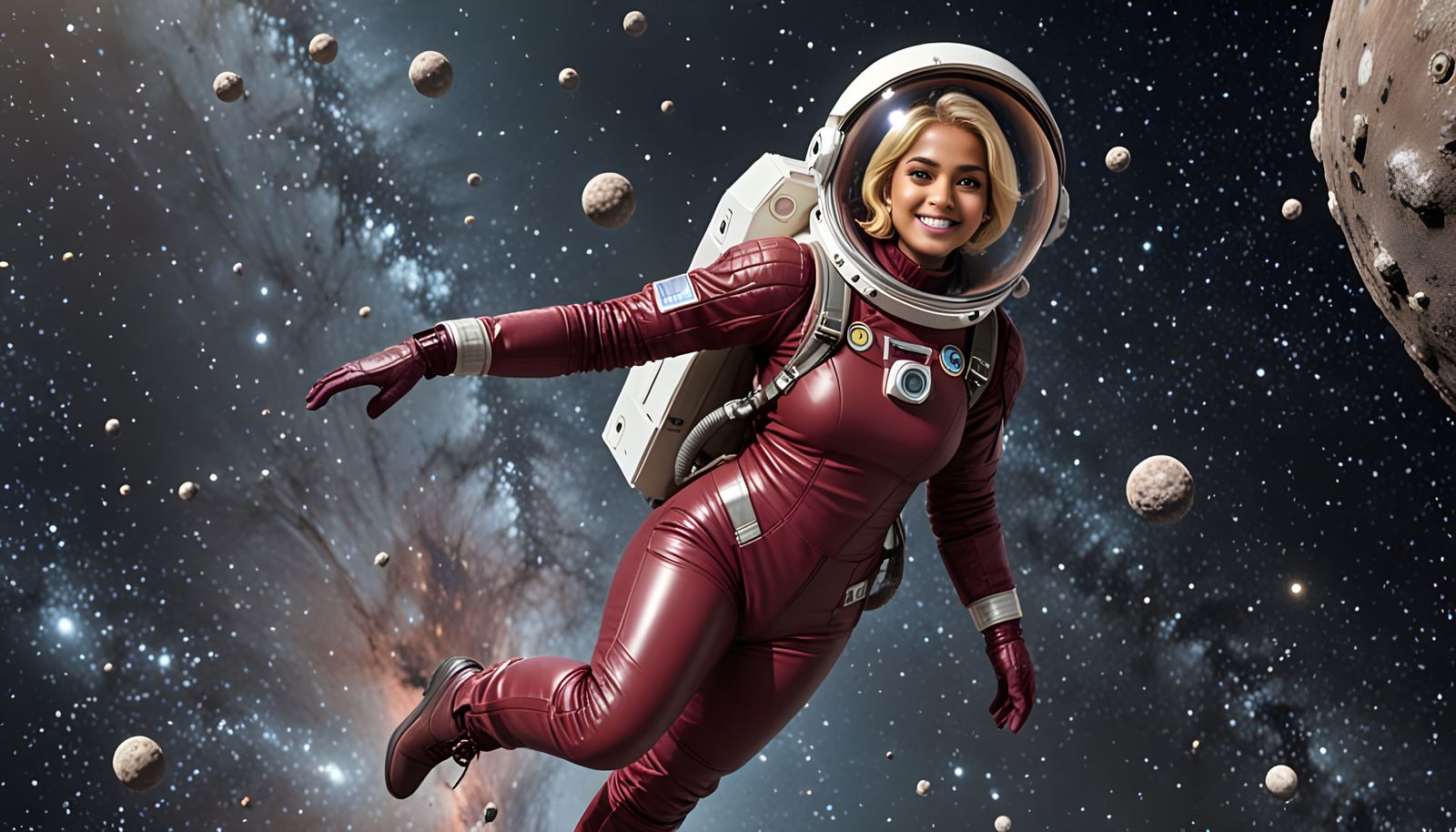 Indian Woman Astronaut in Asteroid Field, 8k