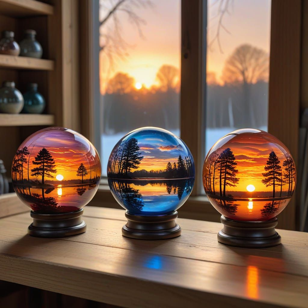Sunset Orbs in Woodworking Shop