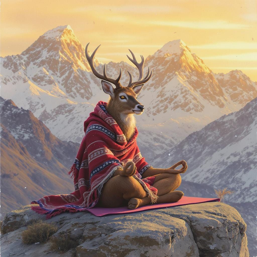 Meditative Deer in the Himalayas: Watercolor Style