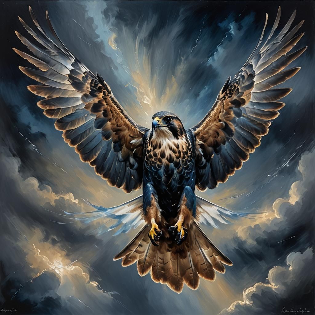 Falcon in Baroque Oil Painting with Rembrandt Lighting