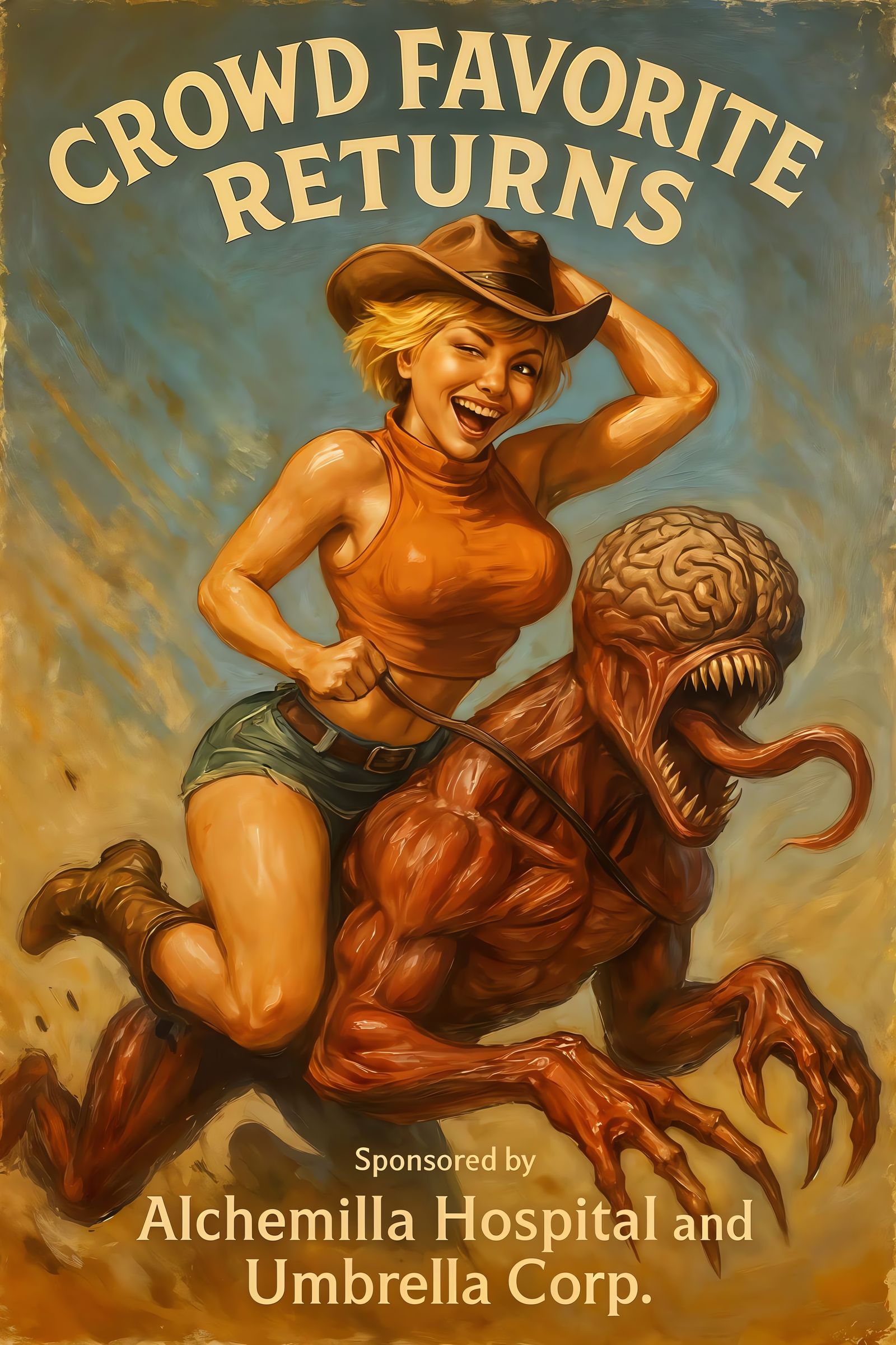 Heather Mason Rides Licker in Retro Oil Painting Style