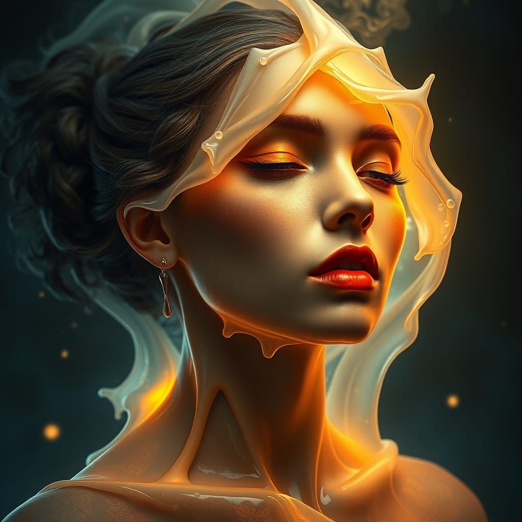 Melting Woman: Art Nouveau Digital Portrait
