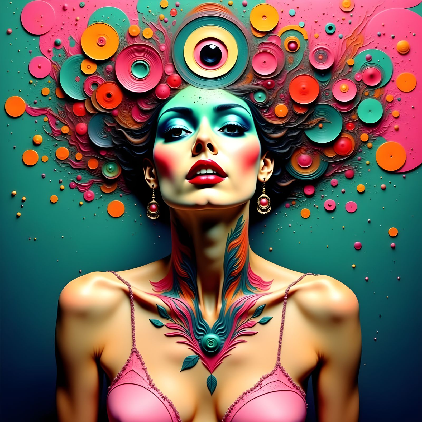 Surreal Woman with Third Eye in Pop Art Style