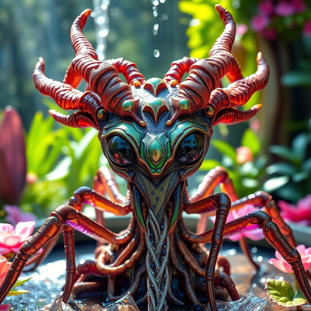 Bizarre Alien Creature in Sunlit Garden