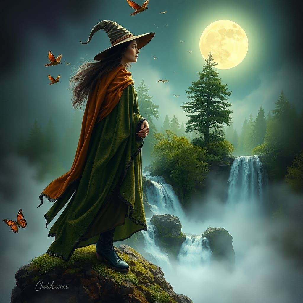 Good Witch with Mystical Landscape Silhouette