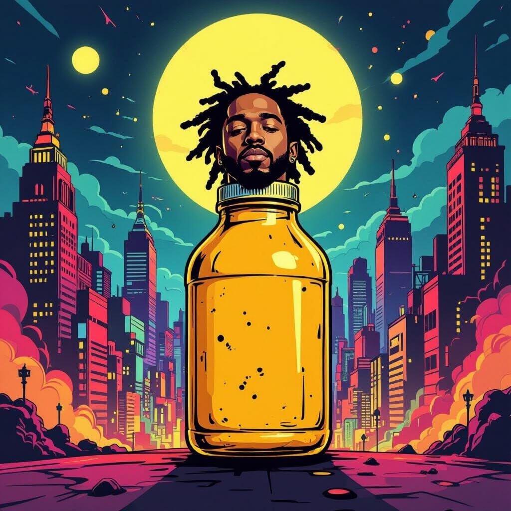 Kendrick Lamar as Vintage Mustard Bottle in Neon City