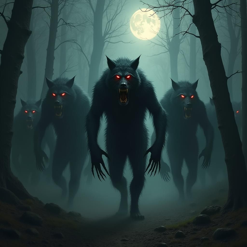 Ominous Werewolf Horde in Misty Forest