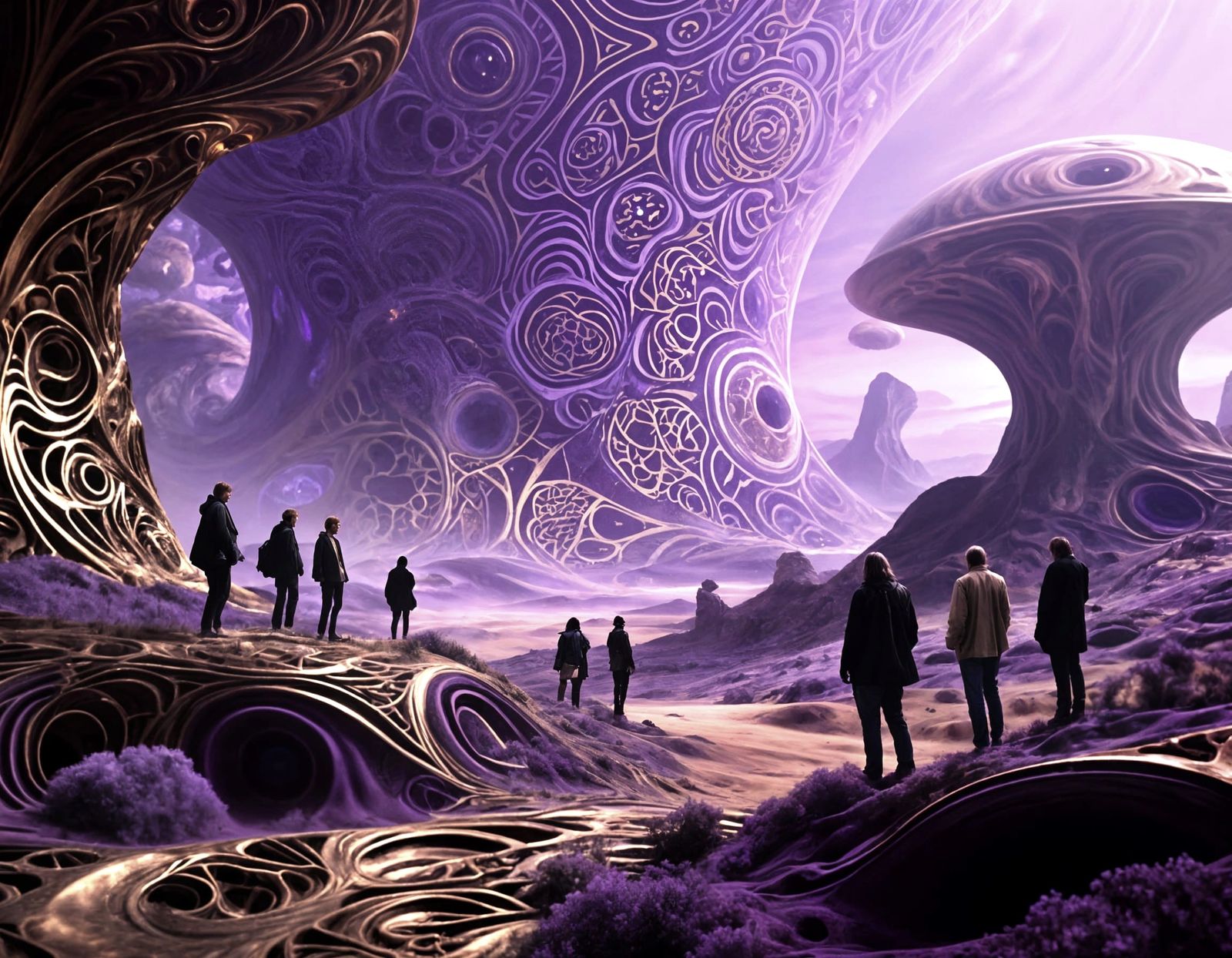 Psychedelic Landscape with Bystanders in Purple and Bronze