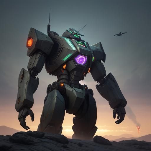 Cyberpunk Girl in Armor with Dragon Mech