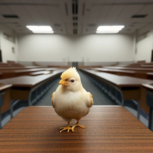 Baby Chicken Surrounded by Campus Luxuries