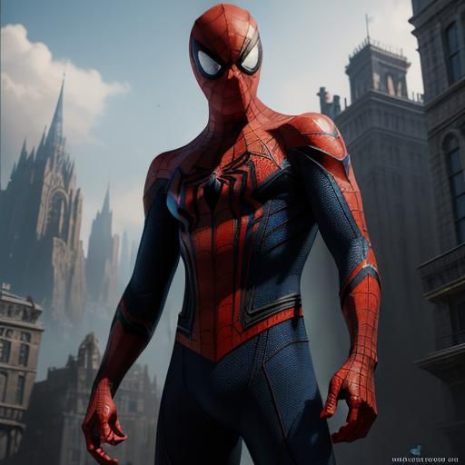 Detailed Spider-Man Matte Painting in Fantasy Style