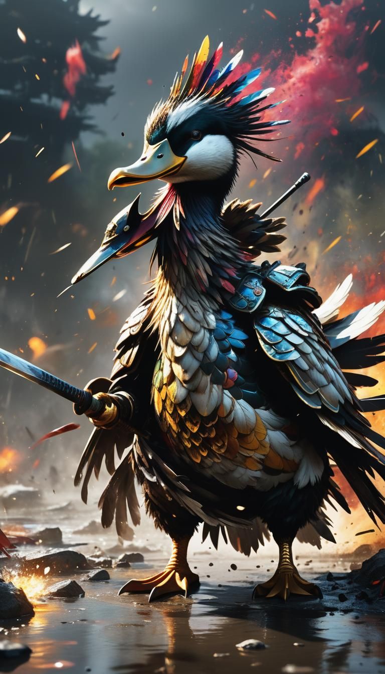 Duck Samurai Victorious on Battlefield in Splash Art