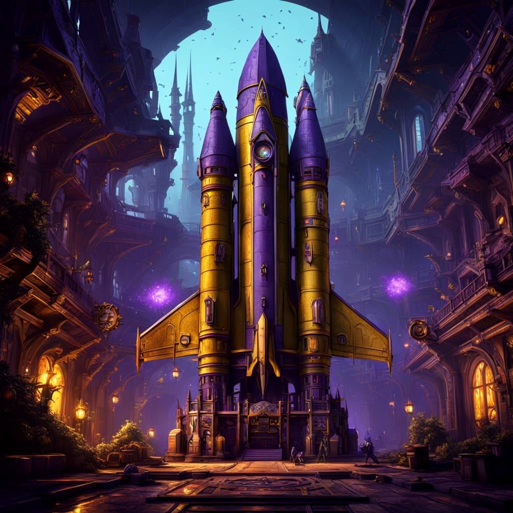 Dark Fantasy Rocket Ship in Art Nouveau Style