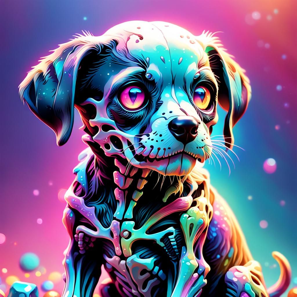 Pastel Skeleton Puppy with Glowing Eyes