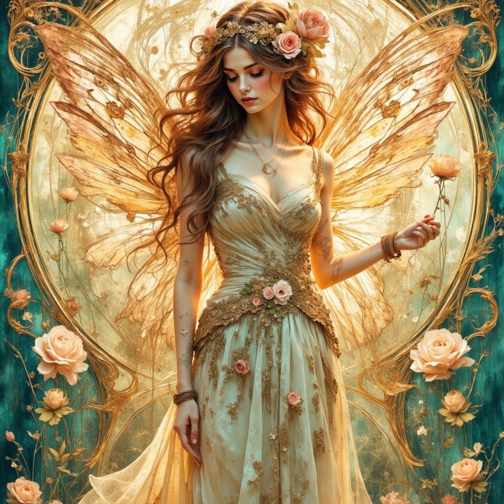 Elegant Flower Fairy in Art Nouveau Style
