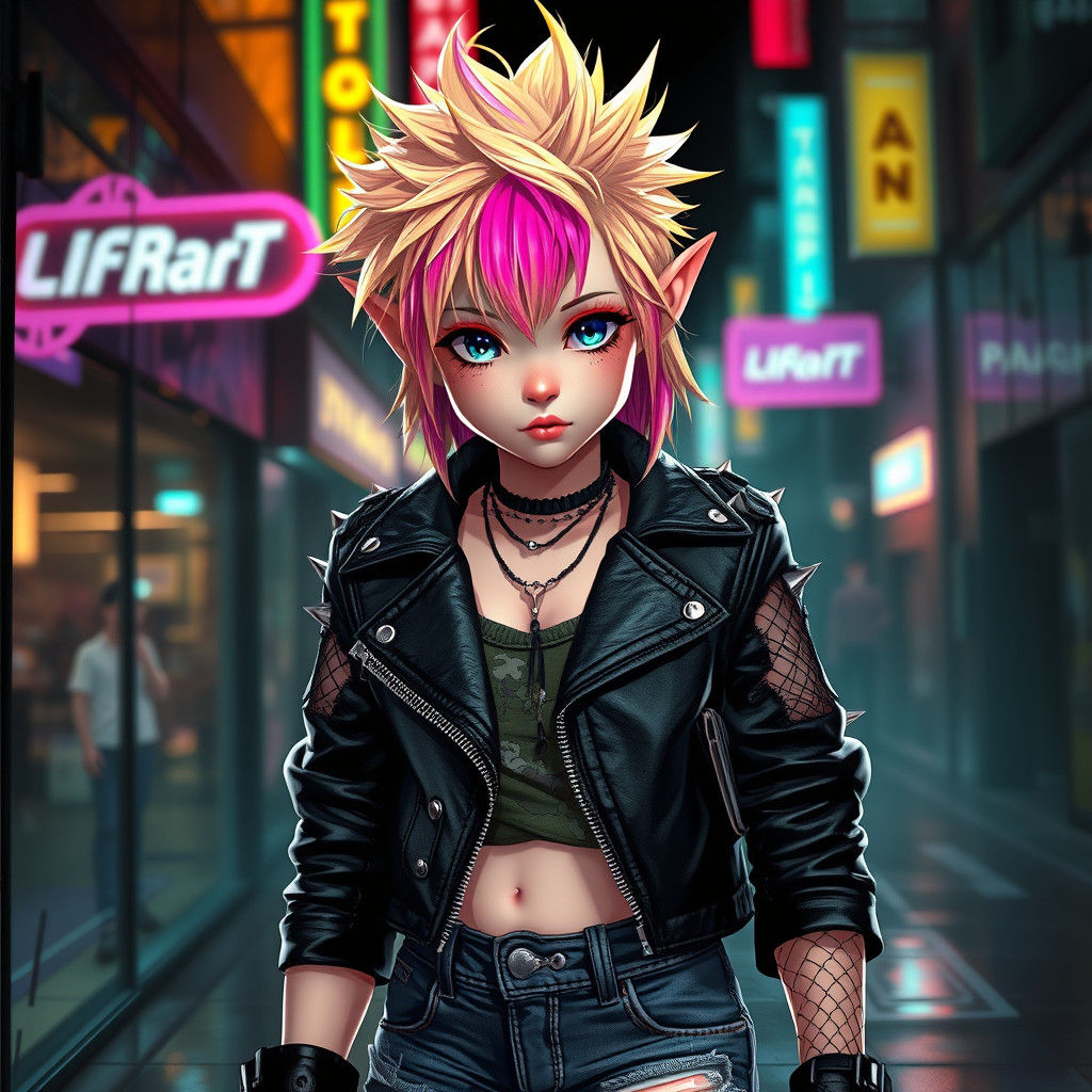 Edgy Urban Elf Punk Rocker in 8K Anime Style