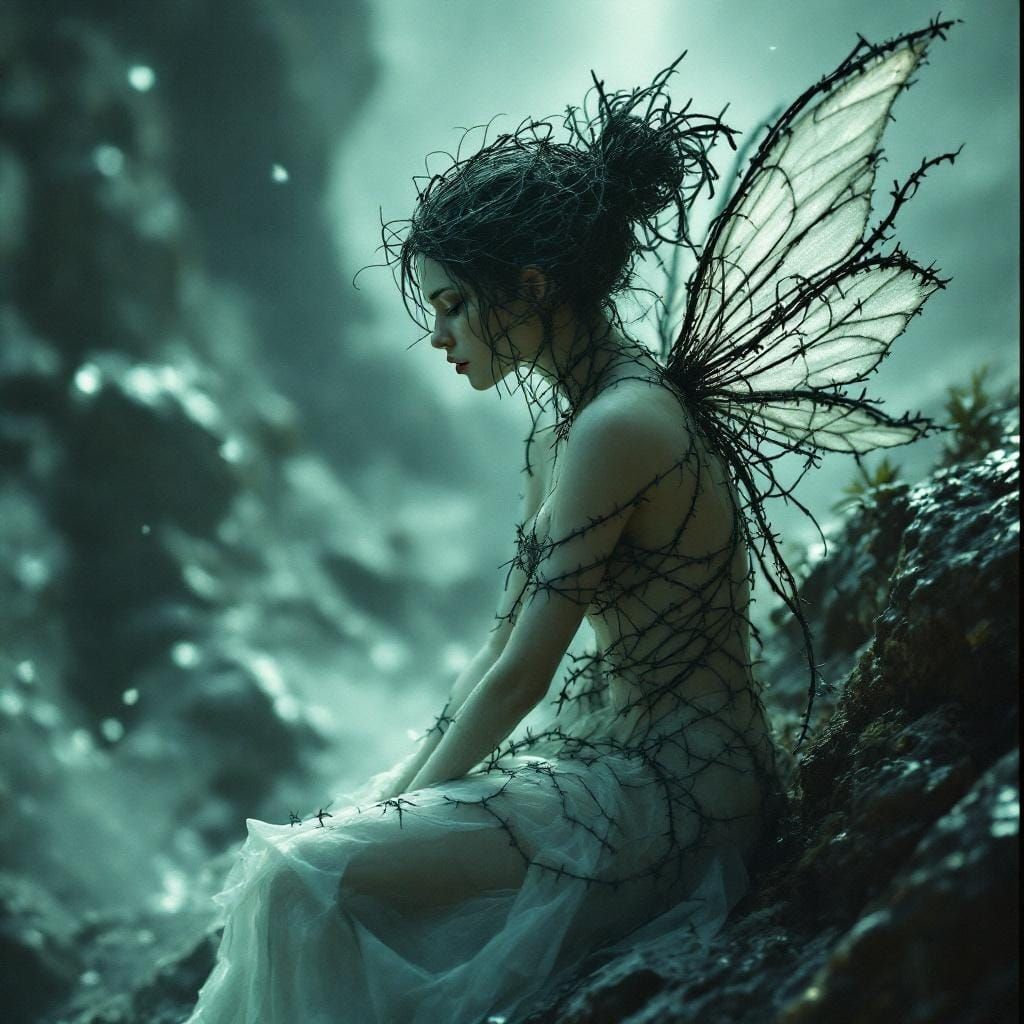 Barbed Wire Fairy in Cinematic Film Still