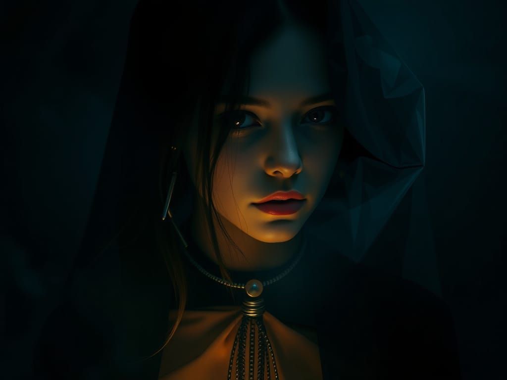 Mysterious Woman in Darkness: Cinematic Digital Art
