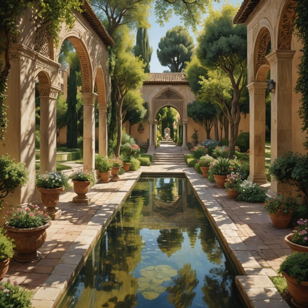 Alhambra Garden Path in Photorealistic Style