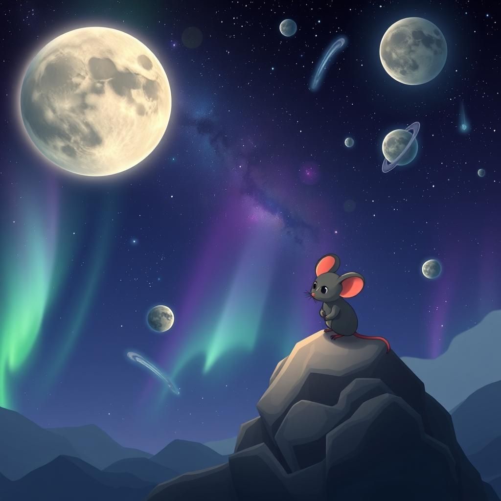 Hyperrealistic Chibi Mouse on the Moon Photograph