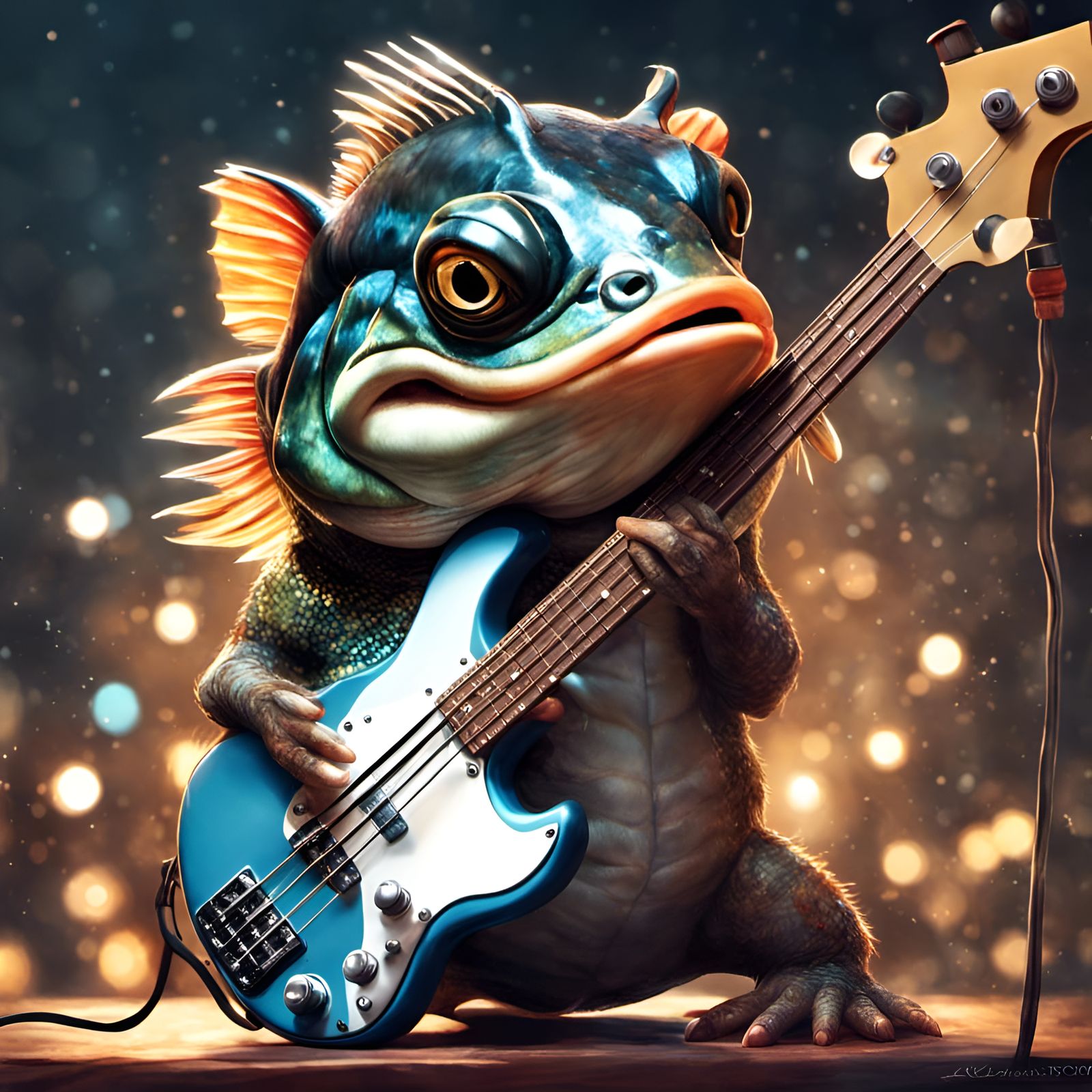 Bass Fish Plays Guitar: Pixar-Style Portrait