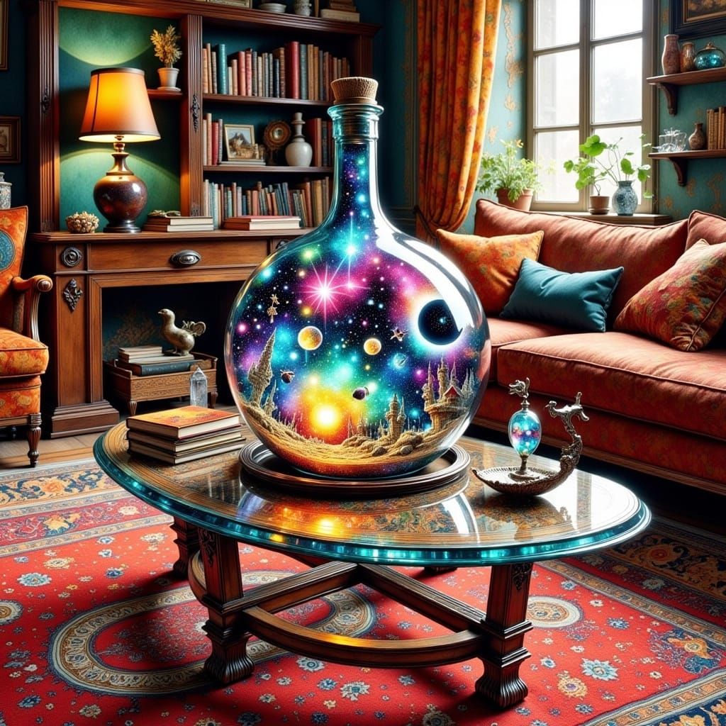 Klein Bottle Universe in Retro Suburban Living Room