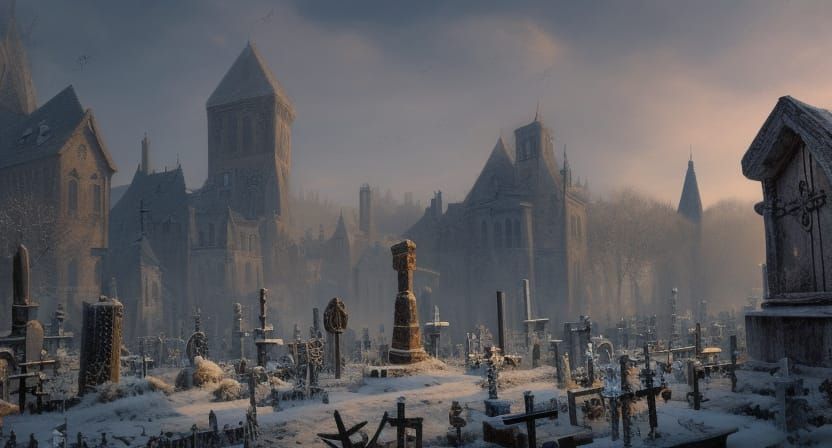 Winter Cemetery Landscape in Detailed Matte Painting