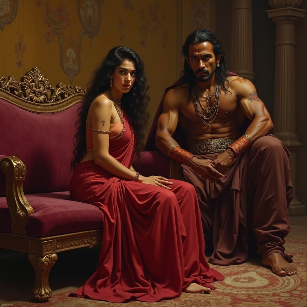 Regal Indian Queen Devyani in Golden Hues