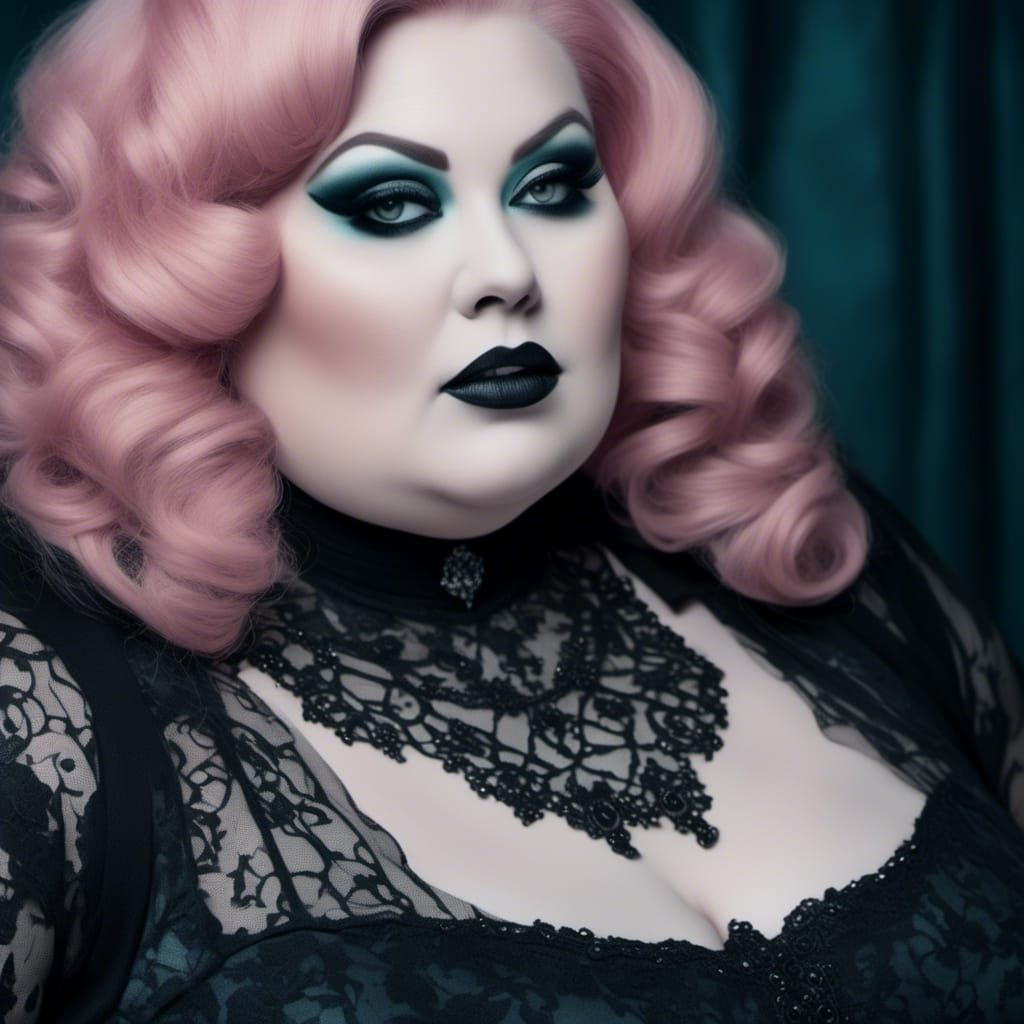 Gothic Pastel Portrait of Curvy Young Woman