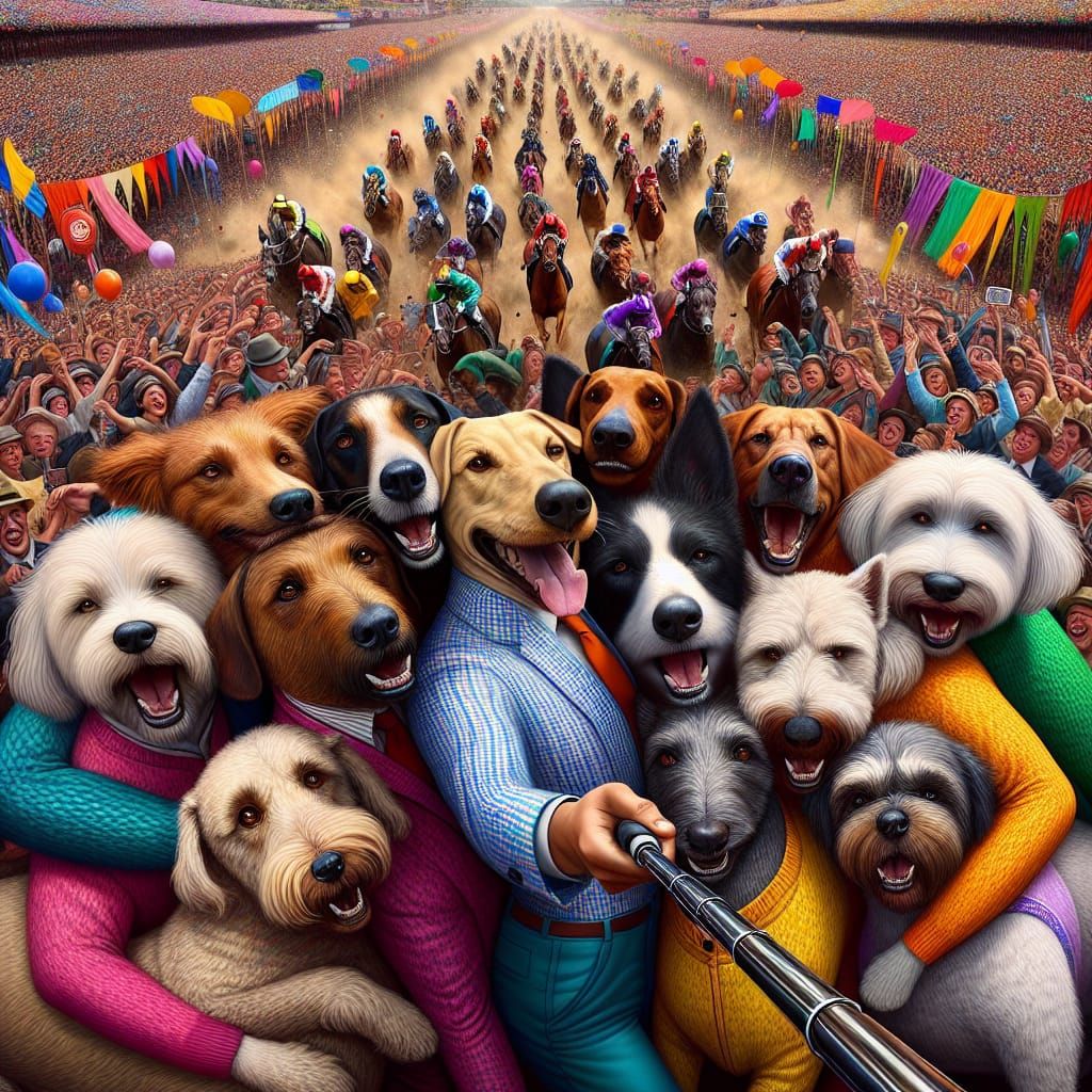Dogs Take Selfie at Horse Race
